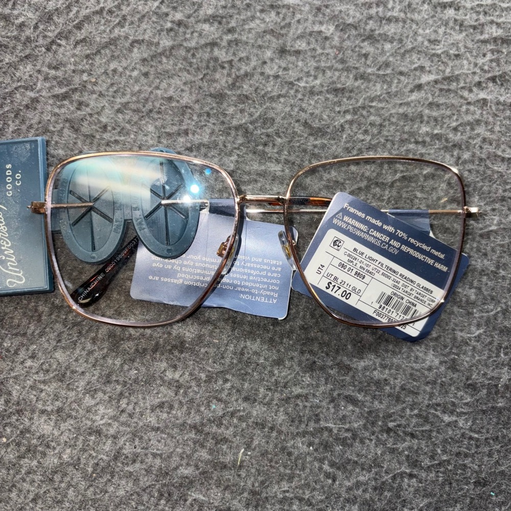 Universal Thread Gold Square Blue Light Filtering Reading Glasses +1.00 Strength